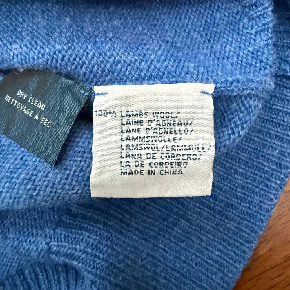 Vtg Polo Ralph Lauren Sweater Mens XXL Blue 100% Lambswool V-Neck Orange Pony